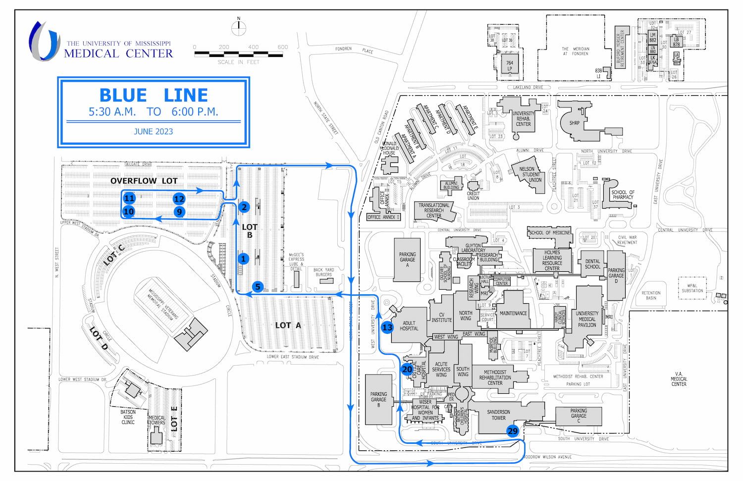 Shuttle Blue Line Map - click below for full image long description.