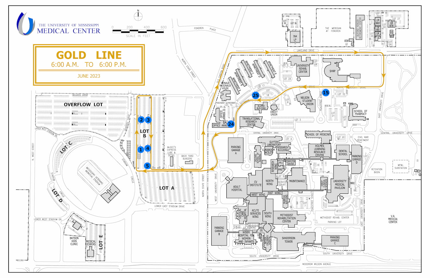 Shuttle Gold Line Map - click below for full image long description.