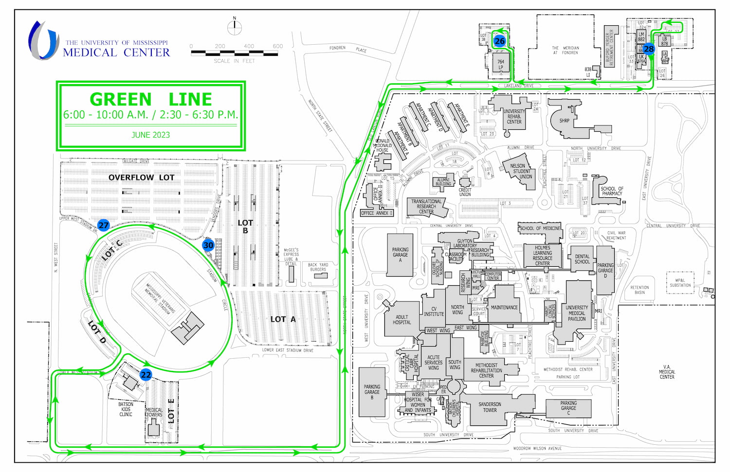Shuttle Green Line Map - click below for full image long description.