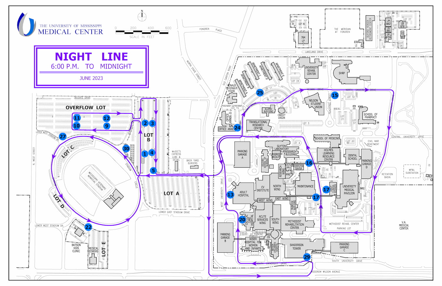 Shuttle Night Line Map - click below for full image long description.