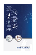 Biomedical poster with seven medical icons insie of hexagons stacked vertically