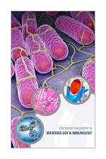 Microbiology and Immunology poster with illustration of closeup of microbes
