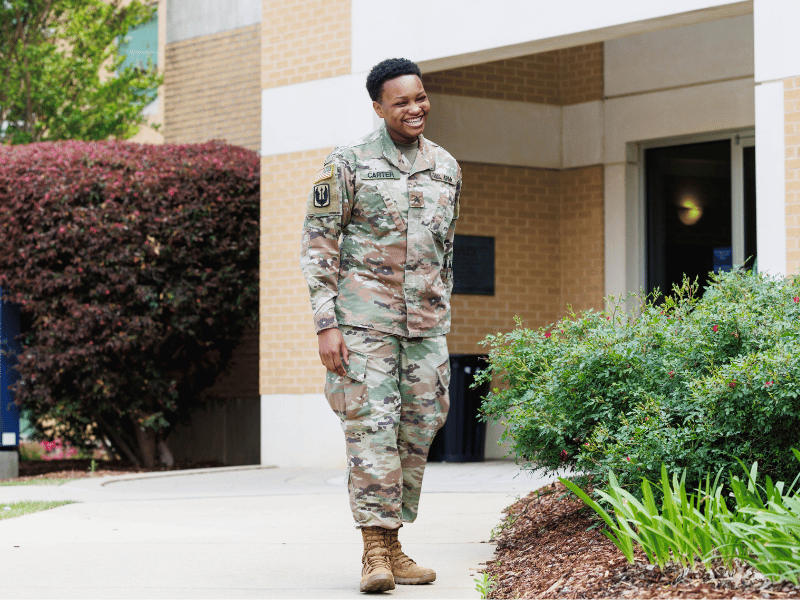 School of Nursing degree candidate Raven Carter of Benton has served in the Mississippi Army National Guard for a decade.