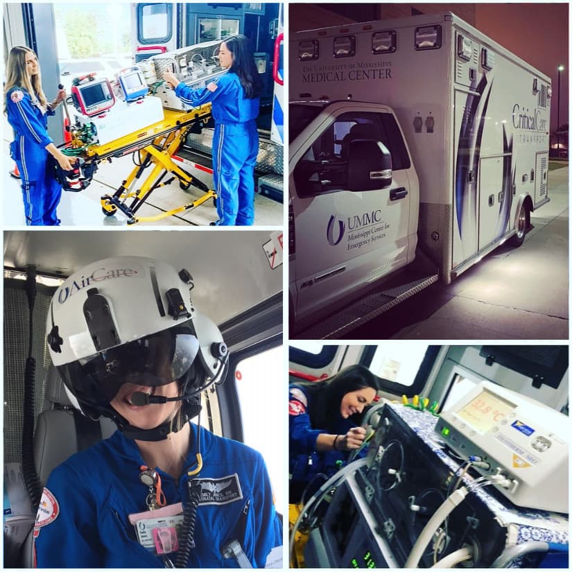 Collage of images featuring the Neonatal Transport Team at work.