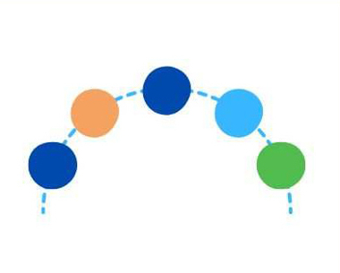 Followers icon with five dots overlaid on a dashed line in a semicircle.
