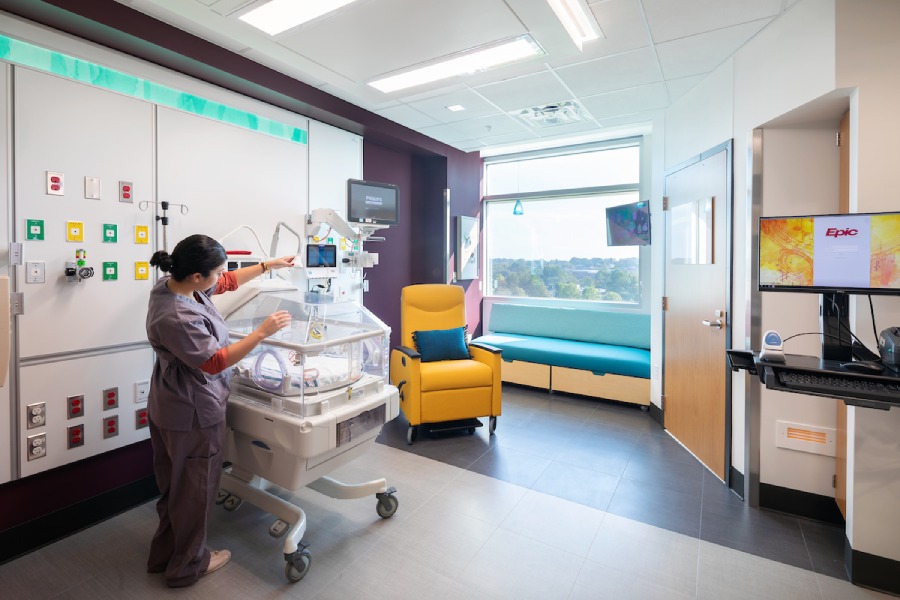 Patient room inside Sanderson Tower at Children's of MS Hospital.