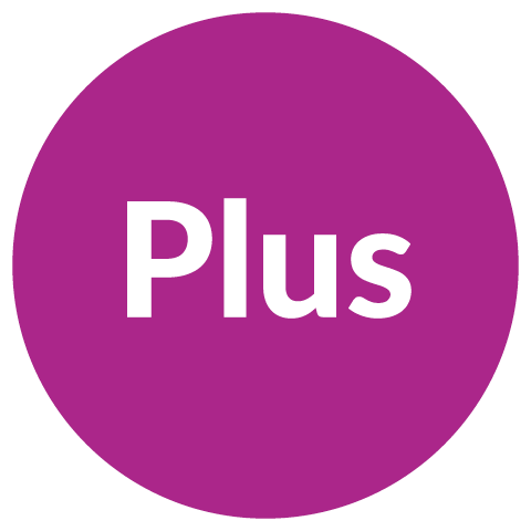 Purple circle with the word plus in the center