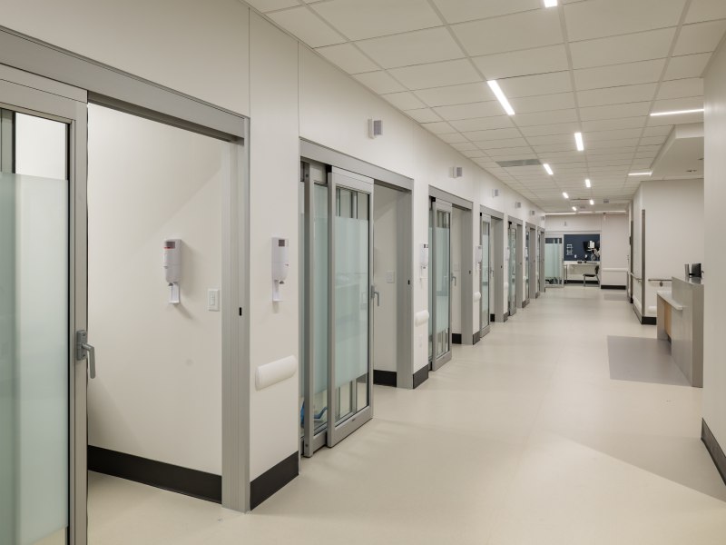 Hallway with patient rooms.