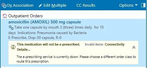 ePrescribing screenshot of outpatient orders