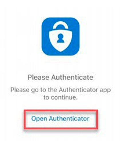 Please Authentivate popup with Open AUthenticator hyperlink highlighted.