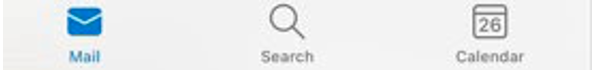 Outlook app menu with Mail, Search and Calendar icons.
