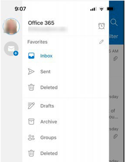 Outlook side navigation