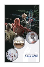 Clinical Anatomy poster with five illustrations of human biological systems.