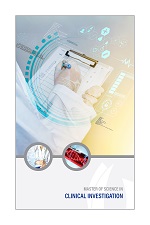 Clinical Investigation poster with illustration of person's hands while writing on clipboard and overlay of statistical symbols
