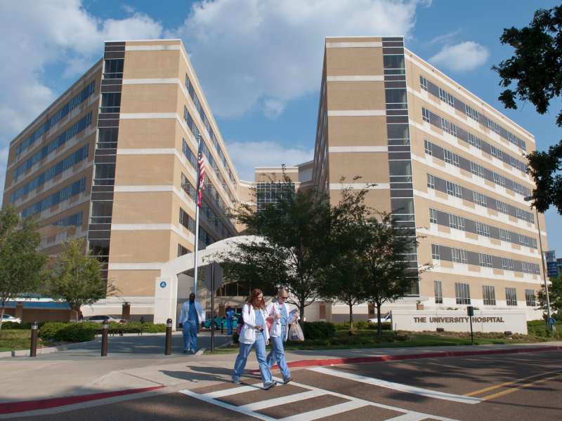 University Hospital exterior at UMMC's Jackson Campus.