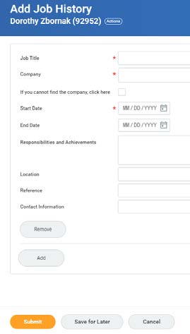 Add Job History form example