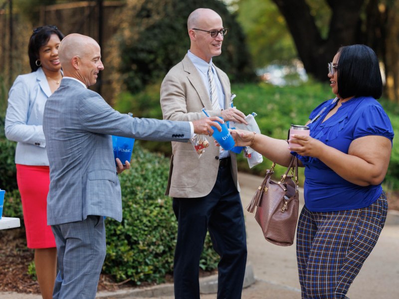 Executive Leadership hands out gifts during Employee Appreciation Week.