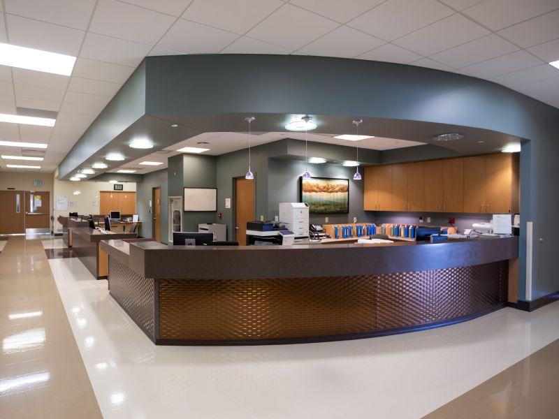 Nurse station, interior of UMMC Madison.