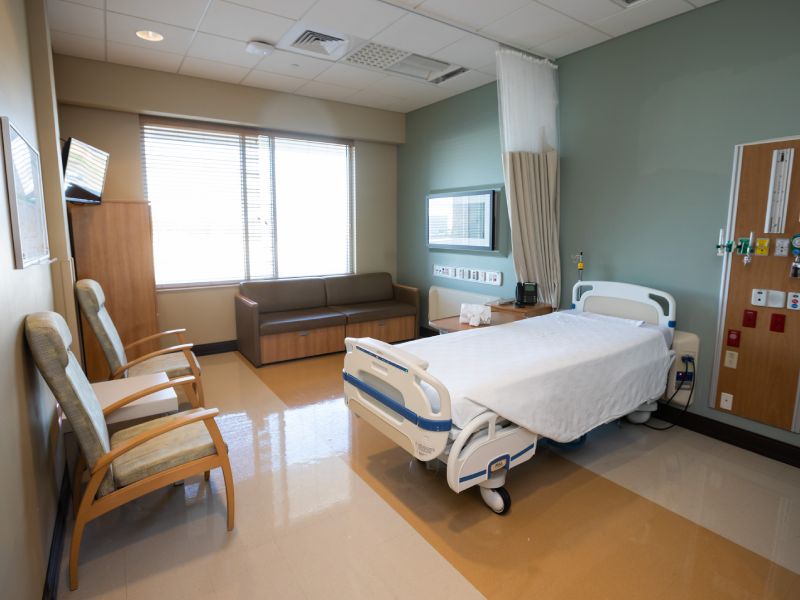 Patient room, interior of UMMC Madison.