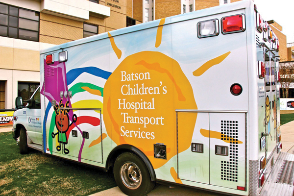 One of the newer ambulances to transport babies and children around the state awaits the next call at the hospital.
