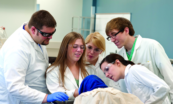 At this stage of dissection, the students at Table 25 keep their cadaver's face covered with a blue cloth.