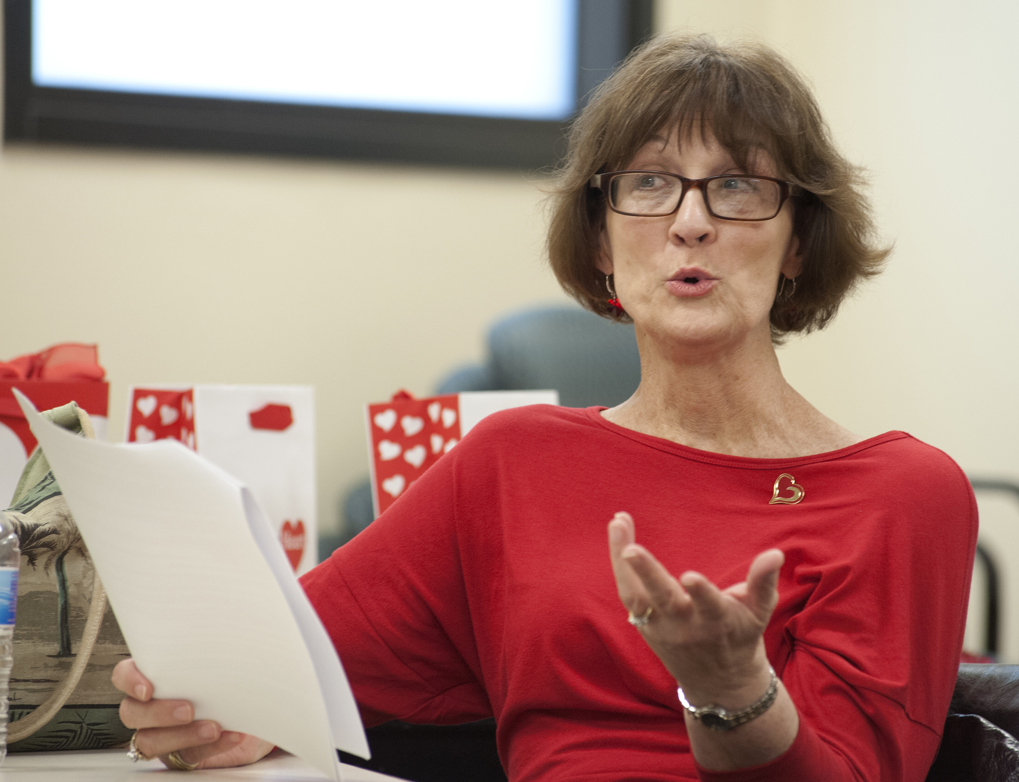 Kay Hodges of Terry speaks during a women's heart support group meeting.