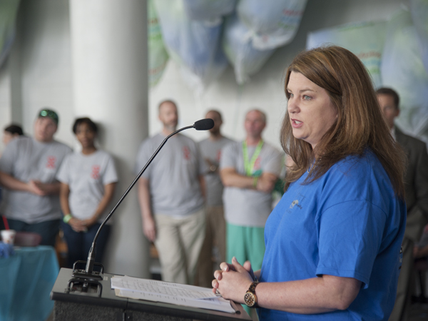 University Transplant Guild president Theresa Anderson speaks on the importance of organ donation during the Legacy Lab. The Guild is a nonprofit fundraising organization formed to assist UMMC's transplant patients.
