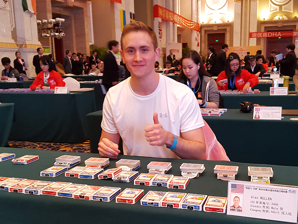 Mullen prepares to compete in one of the memorization events involving decks of cards at the World Memory Championships in Chengdu, China.