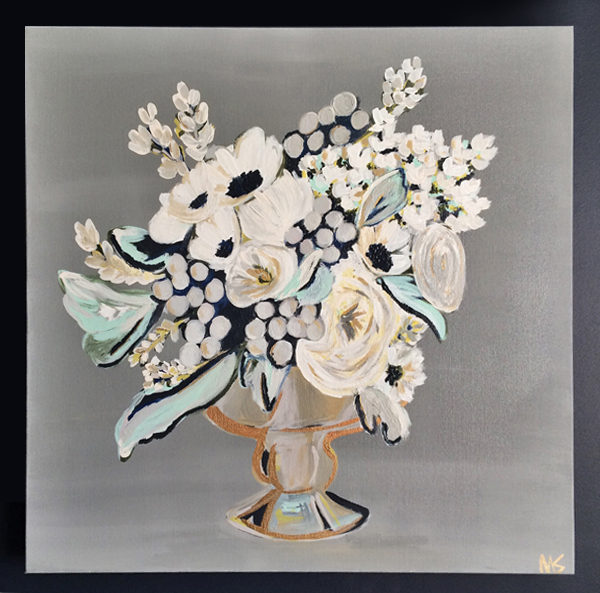 Though she also enjoys painting abstracts, Miriam Shufelt includes floral still lifes in her collection of works.