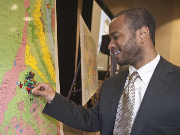 Jarrett Morgan is one of the 48 students who will do residency training at UMMC - as denoted by the mass of push pins on the map.