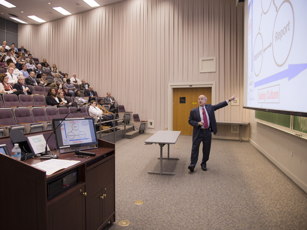 Dr. Mark Chassin, president and CEO of The Joint Commission, speaks on high reliability in health care during Grand Rounds.