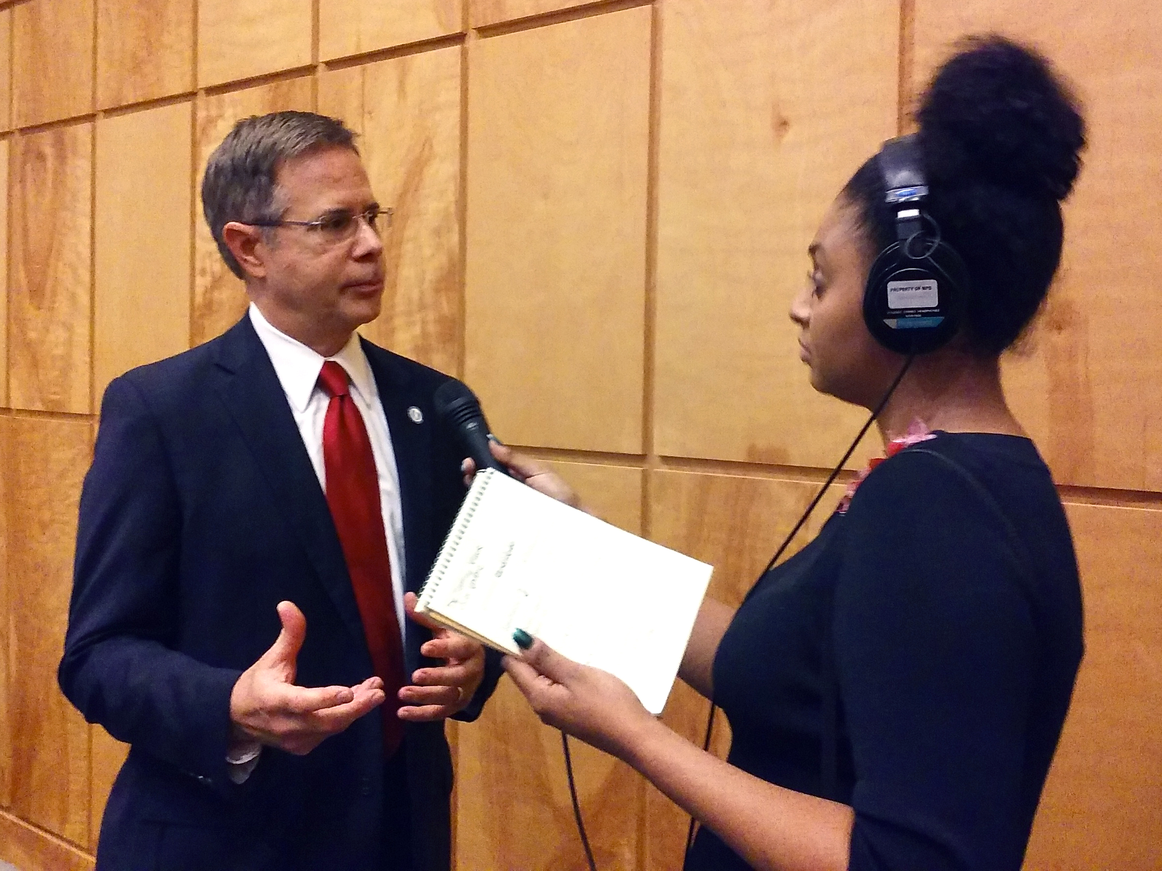 Vitter is interviewed by Mississippi Public Broadcasting's Maura Moed.