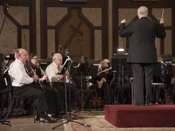 Dr. Fred Rushton, far left, anchors the clarinet section of the Mississippi Community Symphonic Band.