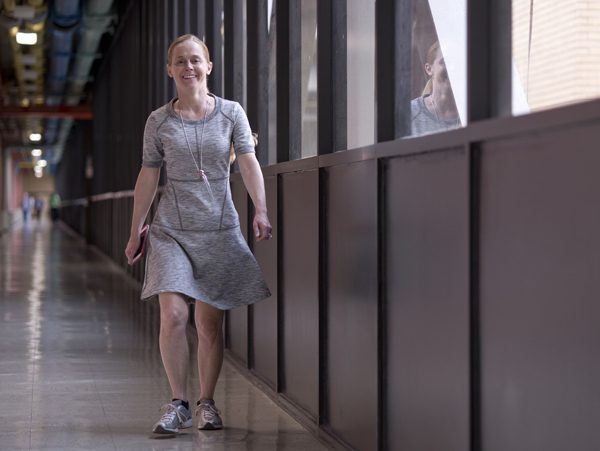 UMMC employee Stephanie Lucas is a fixture on the walkway connecting the schools of Medicine and Dentistry. Her fast pace inspires others who walk through the day.