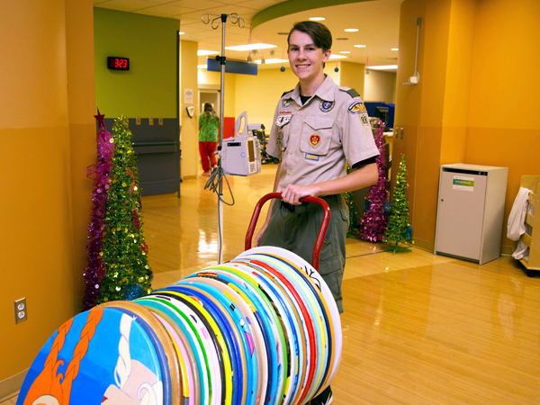 Preston Vaughan visited the Children's Emergency Department to deliver some of the 48 lily pads.