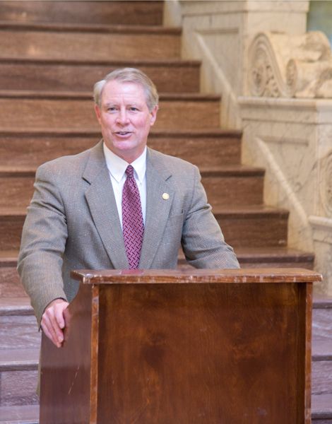 Dr. Glenn Boyce, commissioner of higher education, announces the winners of the Blueprint Mississippi Social Business Challenge on Feb. 10 at the state capitol.