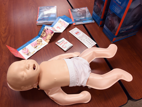 American Heart Association infant CPR kits include an inflatable infant manikin, an instructional DVD and informational brochures.