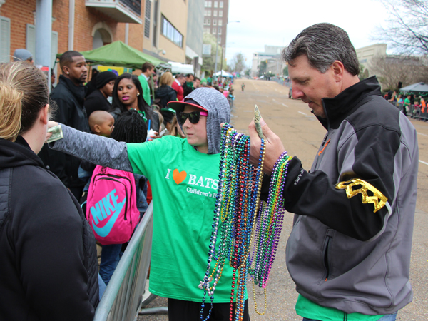 Scott Steele, an on-air personality for US 96.3, and son Colby were out volunteering for Batson Children's Hospital during the Hal's St. Paddy's Parade.