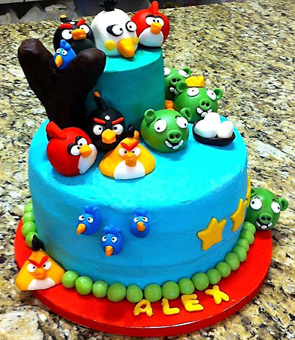 One of the two-tiered Angry Birds-themed cakes made by the Sticky Sweet duo.
