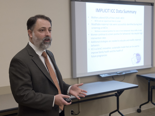 Noting his slideshow presentation, Frayne says well-child visits to pediatricians are an opportunity for doctors to ask mothers questions about their own health care habits.