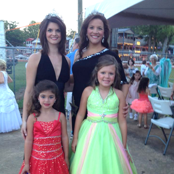 Just three days after her cochlear implant surgery, Lindsey Edmondson, upper left, attended a reunion of Miss Neshoba County Fair winners. She's pictured with her daughter Posey, bottom left, and Lindsey's aunt, fellow Miss Neshoba County Fair Shannon Posey and Posey's daughter Lauren Qwen Posey.