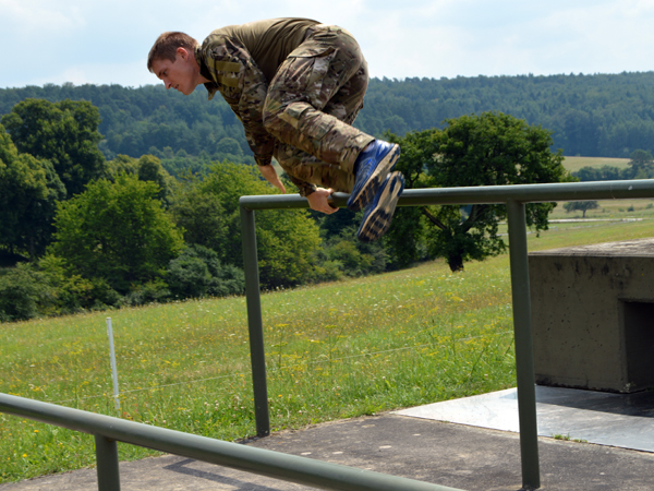 Davis competes in the obstacle course as part of Team USA Military in Madrid, Spain, Aug. 1-3. (Photo by Staff Sgt. Scott Tynes, courtesy of Joint Force Headquarters-Mississippi)