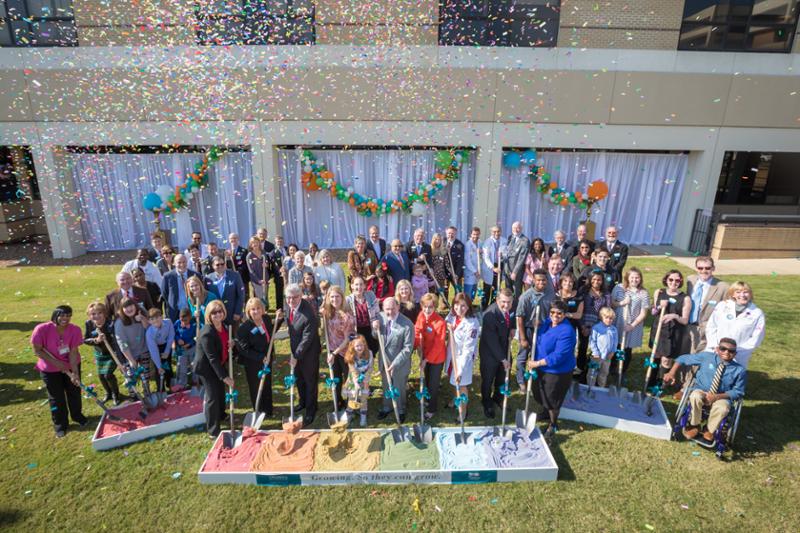 Confetti and cheers surrounded leaders in government and medicine, patients and their families as they broke ground Dec. 1, 2017 for a new children's tower adjacent to Batson Children's Hospital.
