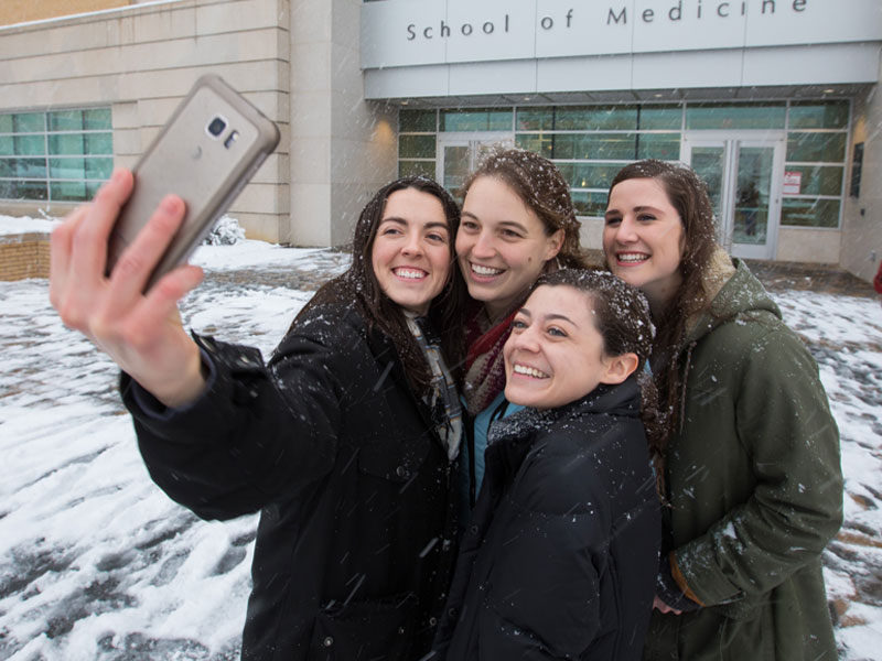 Did someone say snow selfie? First year medical students Katherine Thiel, Marimac Collins, Catherine Kronfol and Chrissy Miller have it covered.