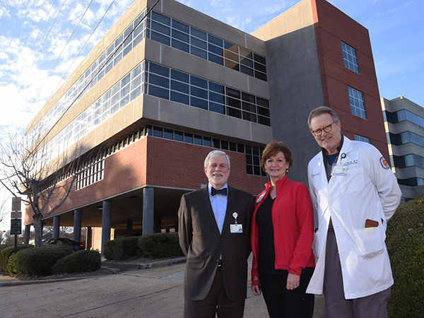 Phillip Grady, support services administrator; Daynelle Lee, director of respiratory therapy; and Sones recently toured the Watkins Building and an adjacent building.