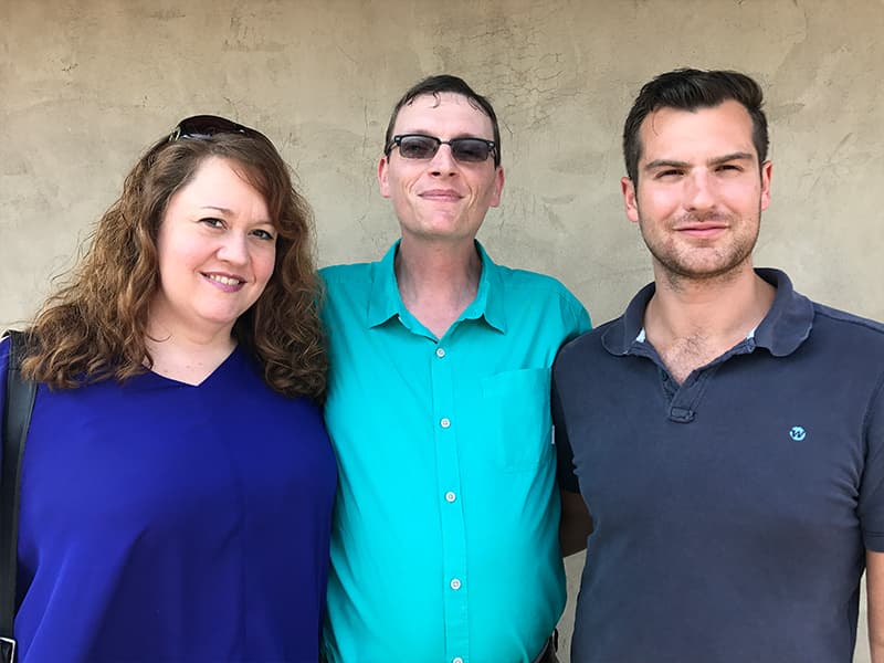 Caleb, center, and his wife, Melissa, met his stem cell donor Jon Torrey in August. (Photo courtesy Alex Kimura.)