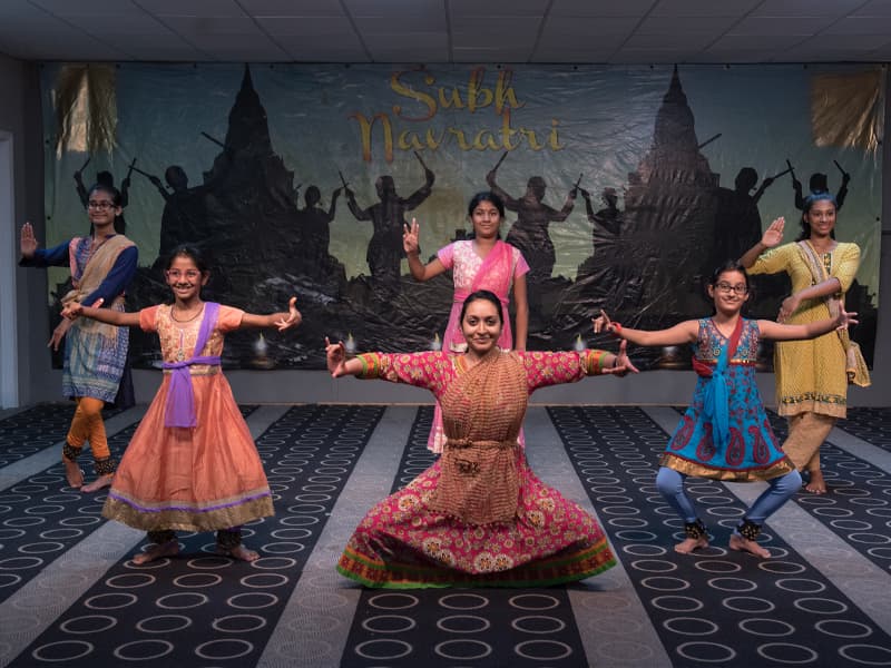 Deepti Patki, center, with students from left, Vaibhavi Mahajan, Ria Aggarwal, Savita Venkataraman, Shreya Tandon and Ankita Talukdar rehearse the traditional Indian dance Bharatnatyam for the upcoming Diwali festival celebration.