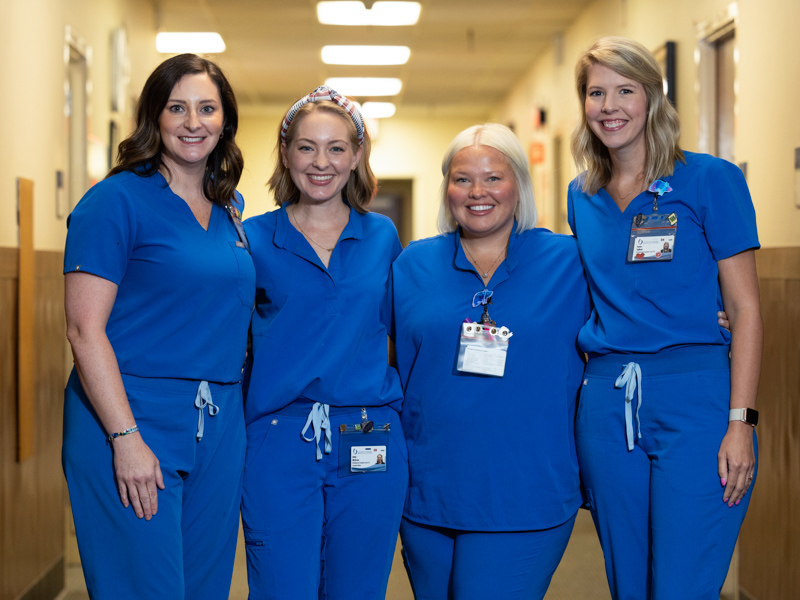 Liver transplant coordinators, from left, Lacey Dungan, Anna McGraw, Sam Book and Taylor Tadlock. Melanie Thortis/ UMMC Communications