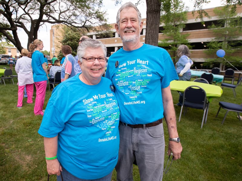 Charlie and Martha Crane of Clinton enjoyed the festivities at Friday's Legacy Lap.  Charlie Crane received a donor heart 10 years ago in Texas, then had a kidney and liver transplant at UMMC shortly after moving to Mississippi about four years ago.