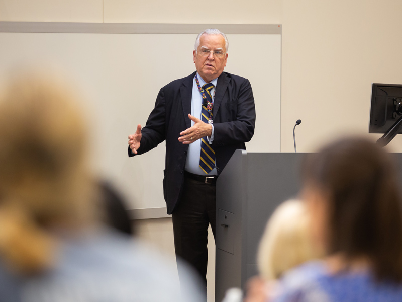 Ruckdeschel talks to the UMMC Catholic Student Association about topics covered at the Fourth International Vatican Conference in Rome.